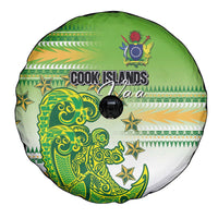 Cook Islands Va'a Race Spare Tire Cover Te Tatau Tattoos Sporty Style Green-White Color LT03 - Polynesian Pride