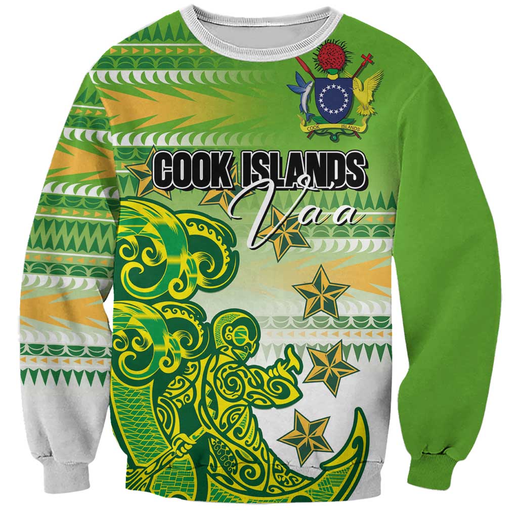 Personalised Cook Islands Va'a Race Sweatshirt Te Tatau Tattoos Sporty Style Green-White Color LT03 Unisex Green - Polynesian Pride