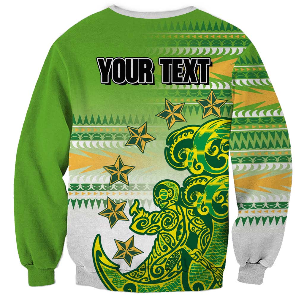 Personalised Cook Islands Va'a Race Sweatshirt Te Tatau Tattoos Sporty Style Green-White Color LT03 - Polynesian Pride