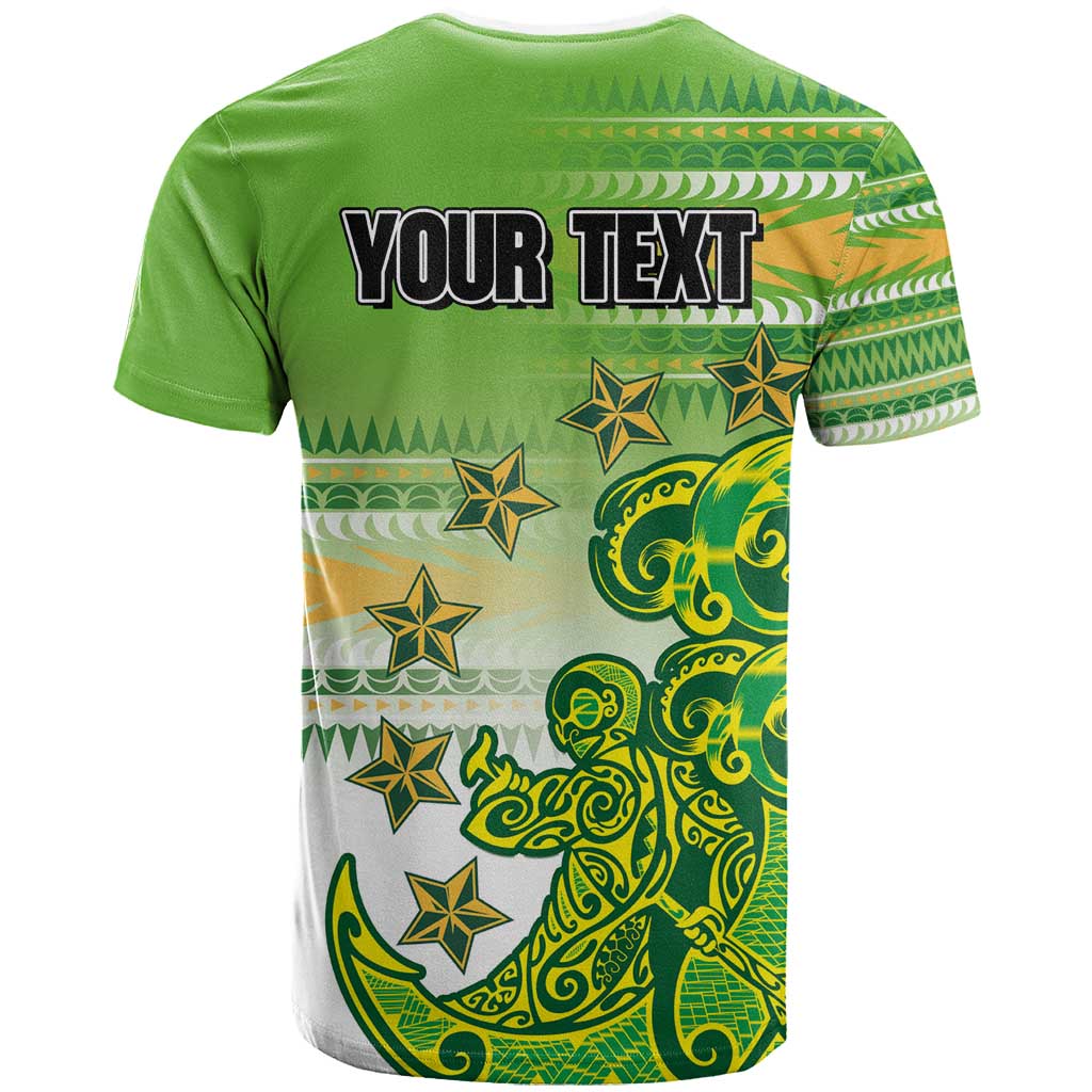 Personalised Cook Islands Va'a Race T Shirt Te Tatau Tattoos Sporty Style Green-White Color LT03 - Polynesian Pride