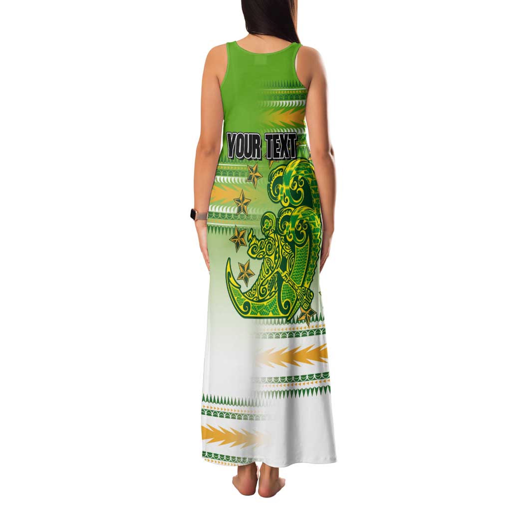 Personalised Cook Islands Va'a Race Tank Maxi Dress Te Tatau Tattoos Sporty Style Green-White Color LT03 - Polynesian Pride