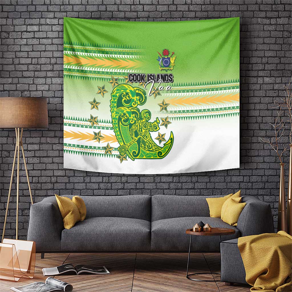 Cook Islands Va'a Race Tapestry Te Tatau Tattoos Sporty Style Green-White Color LT03 Green - Polynesian Pride