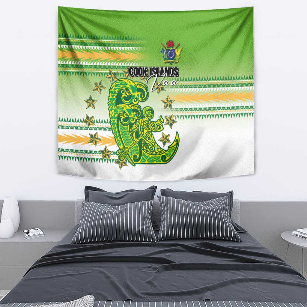 Cook Islands Va'a Race Tapestry Te Tatau Tattoos Sporty Style Green-White Color LT03 - Polynesian Pride