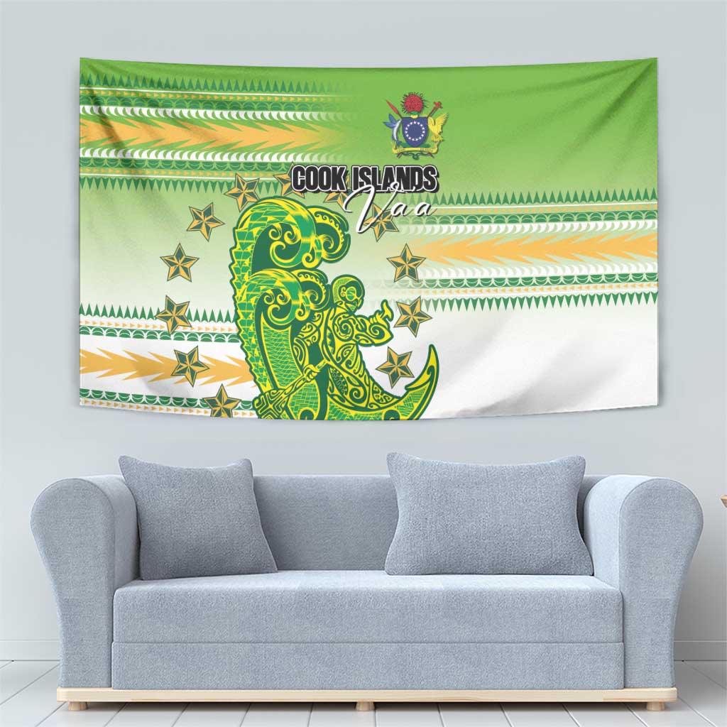 Cook Islands Va'a Race Tapestry Te Tatau Tattoos Sporty Style Green-White Color LT03 - Polynesian Pride