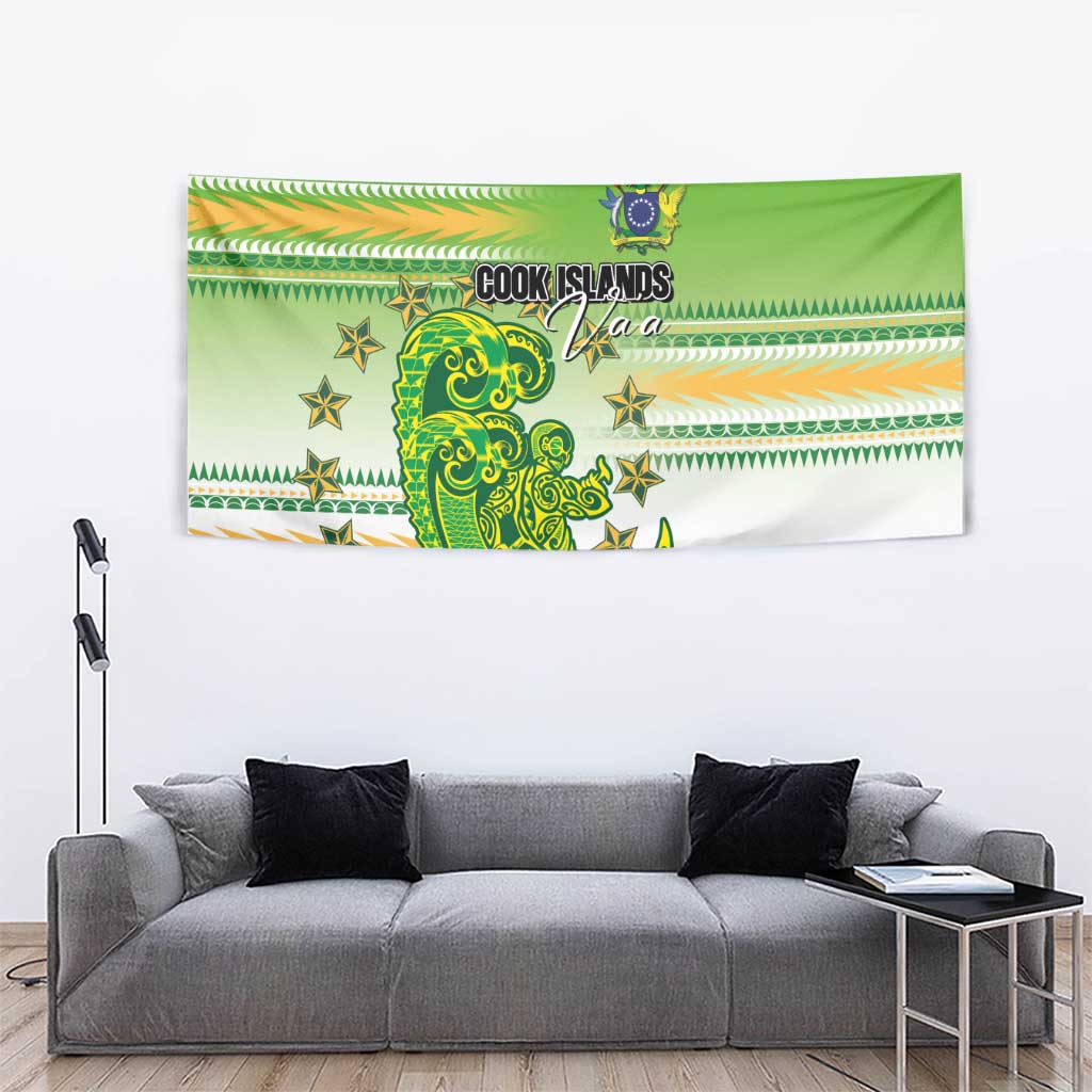 Cook Islands Va'a Race Tapestry Te Tatau Tattoos Sporty Style Green-White Color LT03 - Polynesian Pride