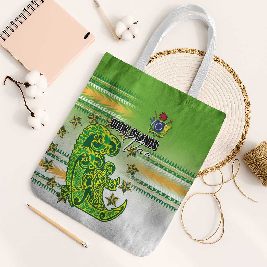Cook Islands Va'a Race Tote Bag Te Tatau Tattoos Sporty Style Green-White Color LT03 White Strap One Size Green - Polynesian Pride