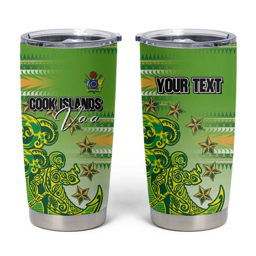 Personalised Cook Islands Va'a Race Tumbler Cup Te Tatau Tattoos Sporty Style Green-White Color LT03 Green - Polynesian Pride