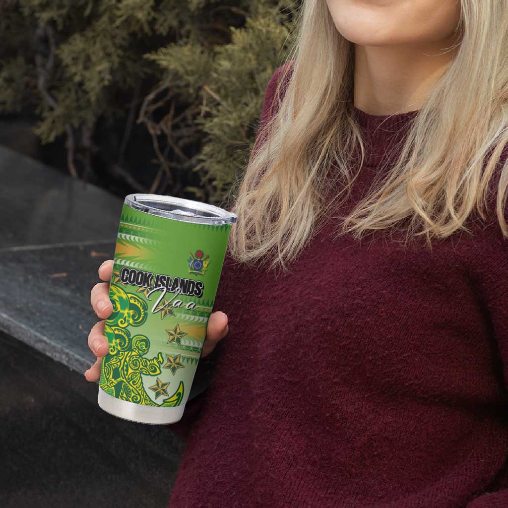 Personalised Cook Islands Va'a Race Tumbler Cup Te Tatau Tattoos Sporty Style Green-White Color LT03 - Polynesian Pride