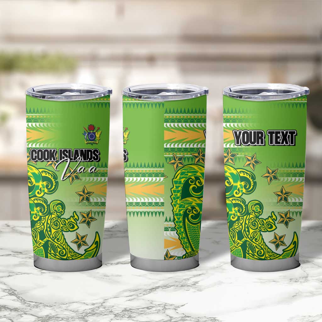 Personalised Cook Islands Va'a Race Tumbler Cup Te Tatau Tattoos Sporty Style Green-White Color LT03 - Polynesian Pride