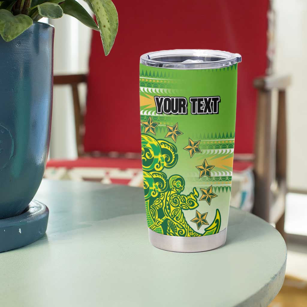 Personalised Cook Islands Va'a Race Tumbler Cup Te Tatau Tattoos Sporty Style Green-White Color LT03 - Polynesian Pride