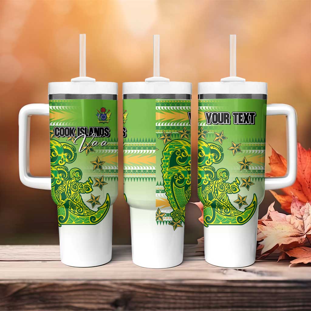 Personalised Cook Islands Va'a Race Tumbler With Handle Te Tatau Tattoos Sporty Style Green-White Color LT03 - Polynesian Pride