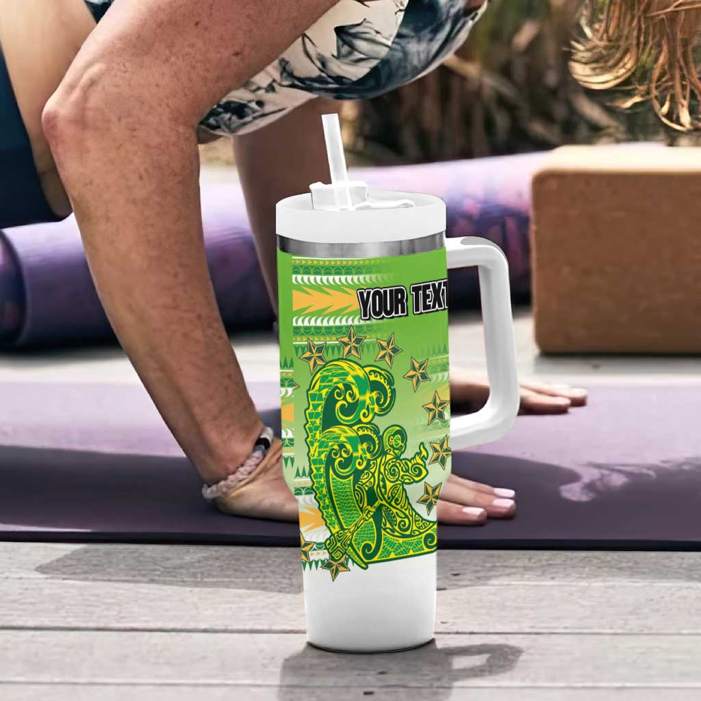 Personalised Cook Islands Va'a Race Tumbler With Handle Te Tatau Tattoos Sporty Style Green-White Color LT03 - Polynesian Pride