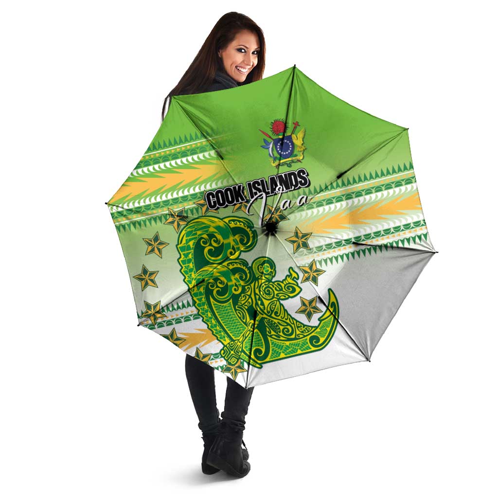 Cook Islands Va'a Race Umbrella Te Tatau Tattoos Sporty Style Green-White Color LT03 - Polynesian Pride
