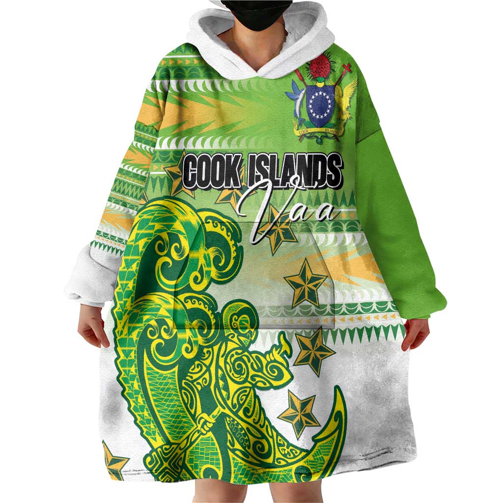 Personalised Cook Islands Va'a Race Wearable Blanket Hoodie Te Tatau Tattoos Sporty Style Green-White Color LT03 - Polynesian Pride