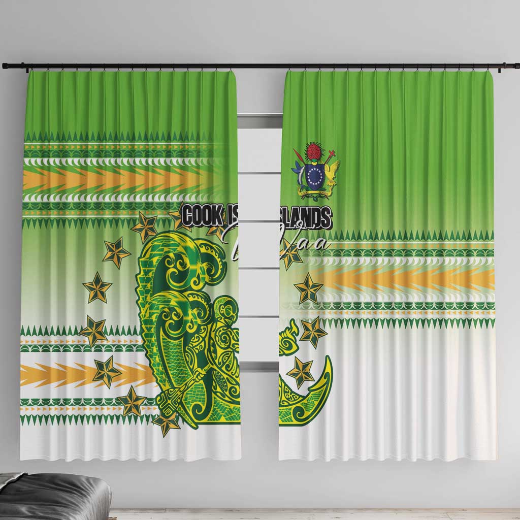 Cook Islands Va'a Race Window Curtain Te Tatau Tattoos Sporty Style Green-White Color LT03 With Hooks Green - Polynesian Pride
