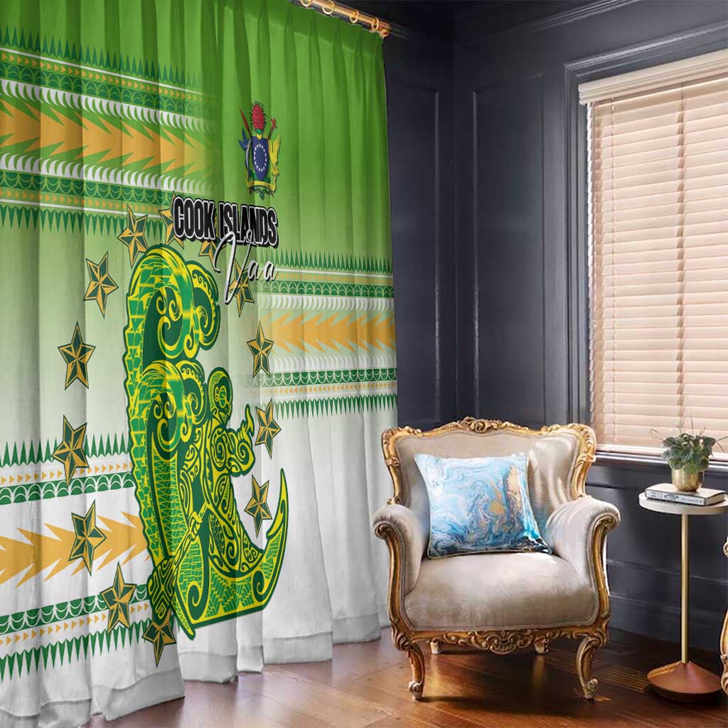 Cook Islands Va'a Race Window Curtain Te Tatau Tattoos Sporty Style Green-White Color LT03 - Polynesian Pride