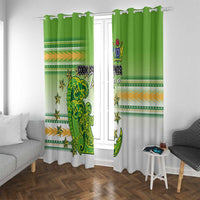 Cook Islands Va'a Race Window Curtain Te Tatau Tattoos Sporty Style Green-White Color LT03 With Grommets Green - Polynesian Pride