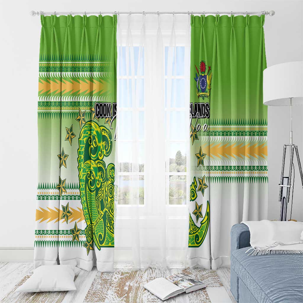 Cook Islands Va'a Race Window Curtain Te Tatau Tattoos Sporty Style Green-White Color LT03 - Polynesian Pride