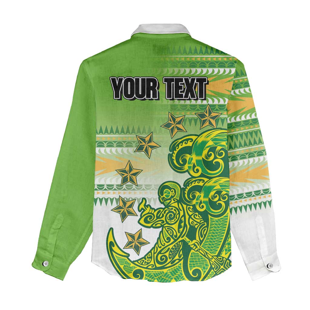 Personalised Cook Islands Va'a Race Women Casual Shirt Te Tatau Tattoos Sporty Style Green-White Color LT03 - Polynesian Pride