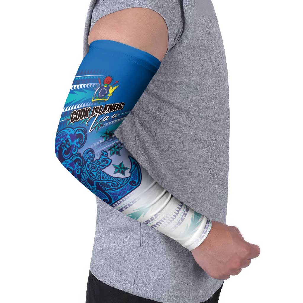 Personalised Cook Islands Va'a Race Arm Sleeves Te Tatau Tattoos Sporty Style Light Blue Color LT03 - Polynesian Pride