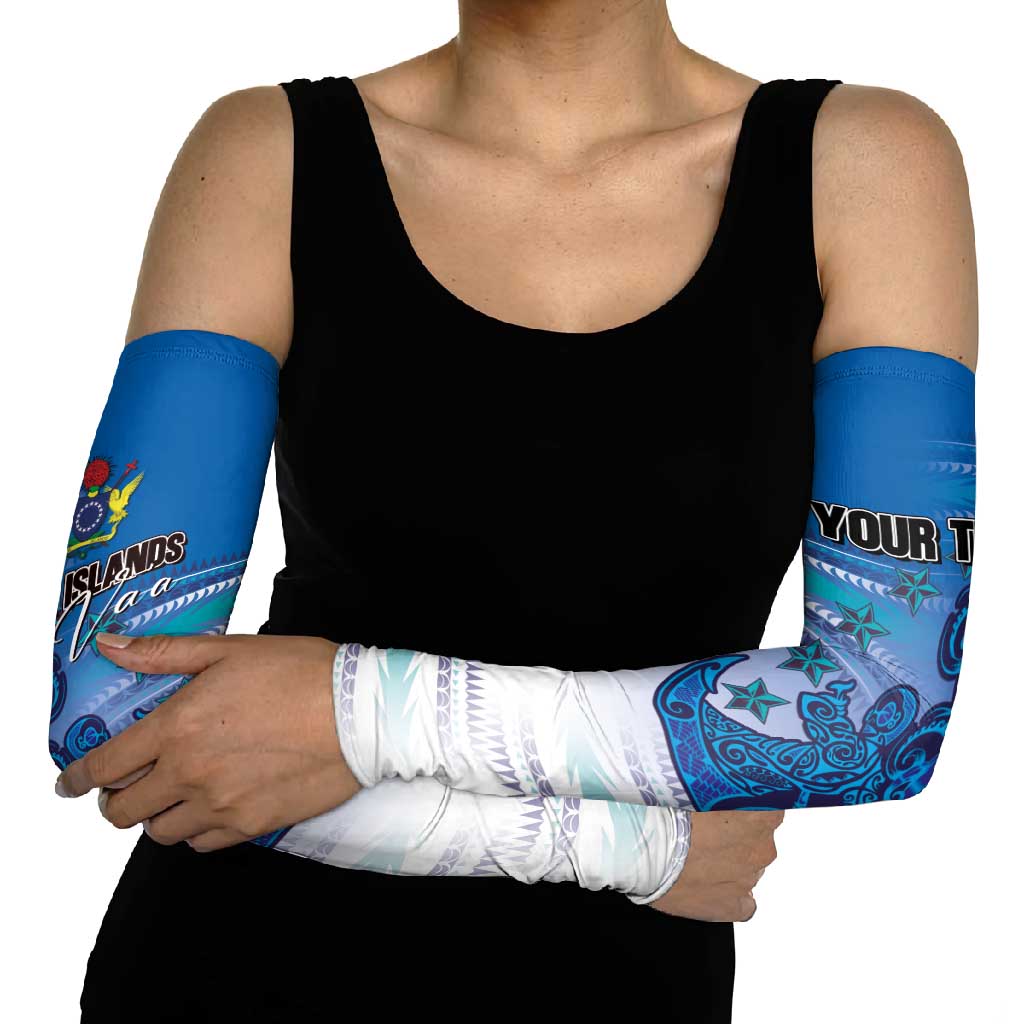 Personalised Cook Islands Va'a Race Arm Sleeves Te Tatau Tattoos Sporty Style Light Blue Color LT03 - Polynesian Pride