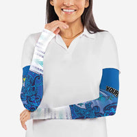 Personalised Cook Islands Va'a Race Arm Sleeves Te Tatau Tattoos Sporty Style Light Blue Color LT03 - Polynesian Pride