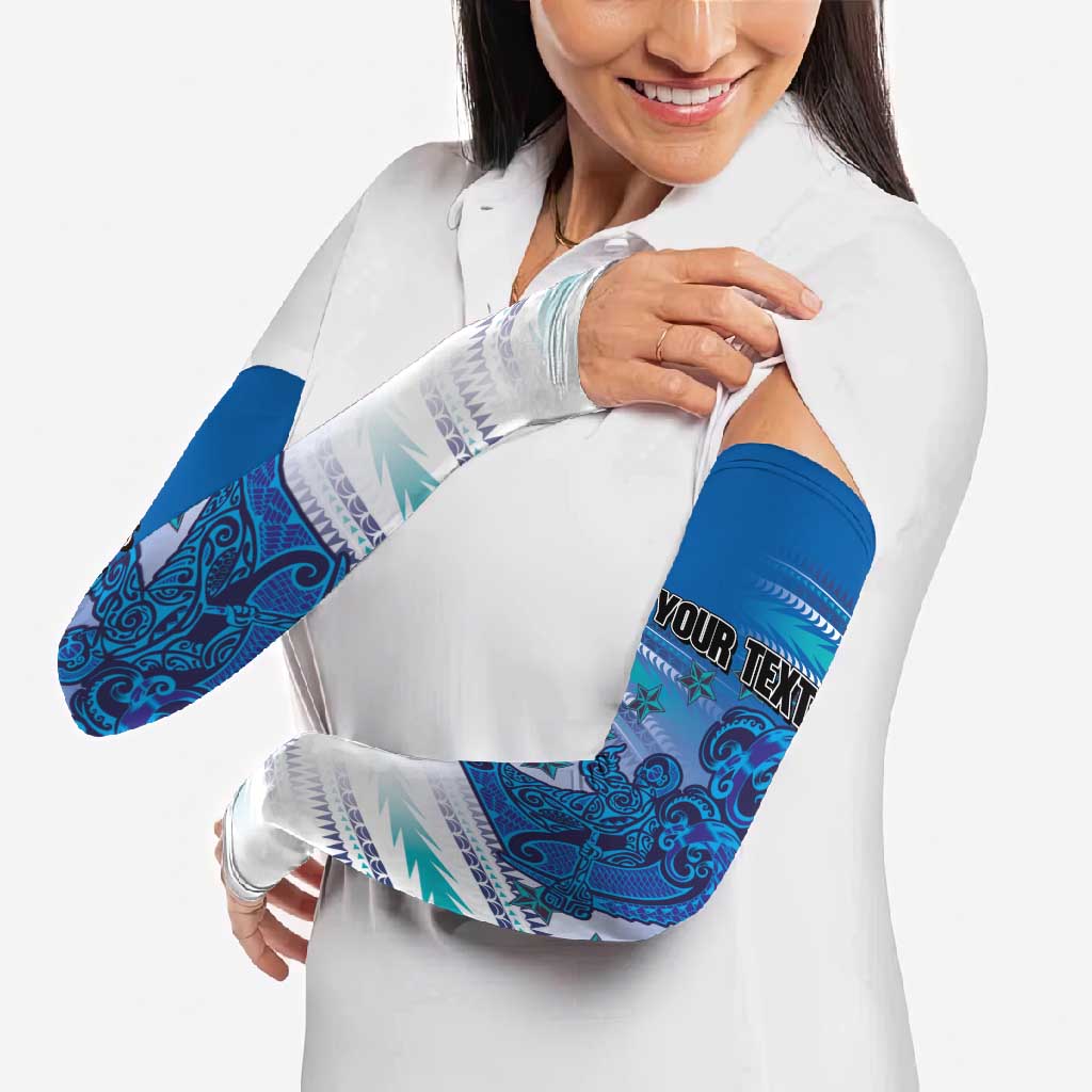 Personalised Cook Islands Va'a Race Arm Sleeves Te Tatau Tattoos Sporty Style Light Blue Color LT03 - Polynesian Pride