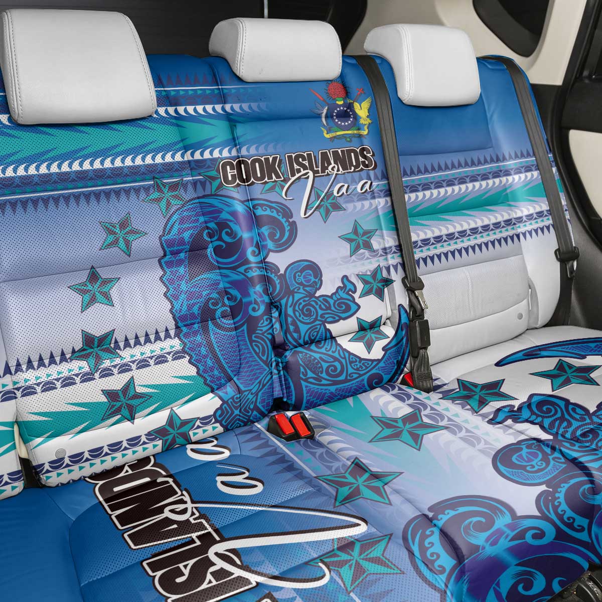Cook Islands Va'a Race Back Car Seat Cover Te Tatau Tattoos Sporty Style Light Blue Color LT03 - Polynesian Pride