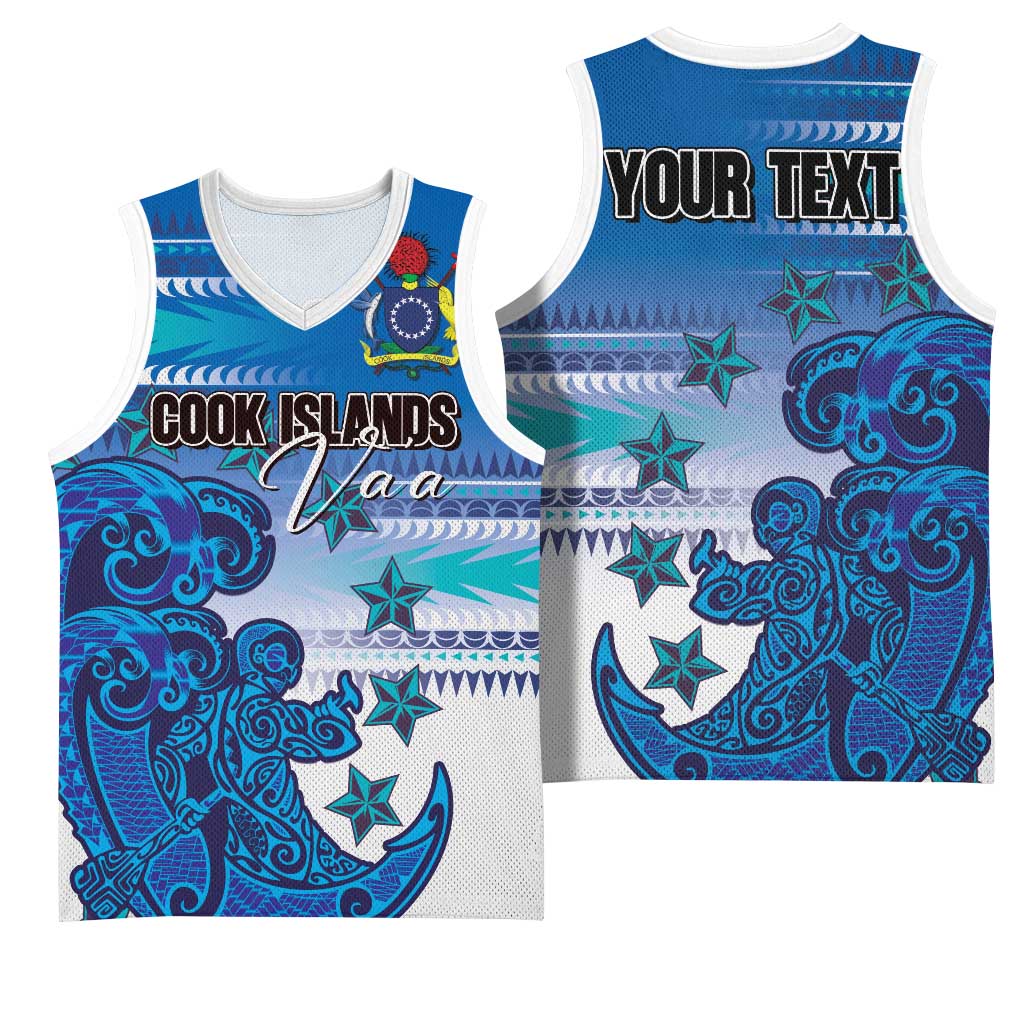 Personalised Cook Islands Va'a Race Basketball Jersey Te Tatau Tattoos Sporty Style Light Blue Color LT03 - Polynesian Pride