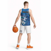 Personalised Cook Islands Va'a Race Basketball Jersey Te Tatau Tattoos Sporty Style Light Blue Color LT03 - Polynesian Pride