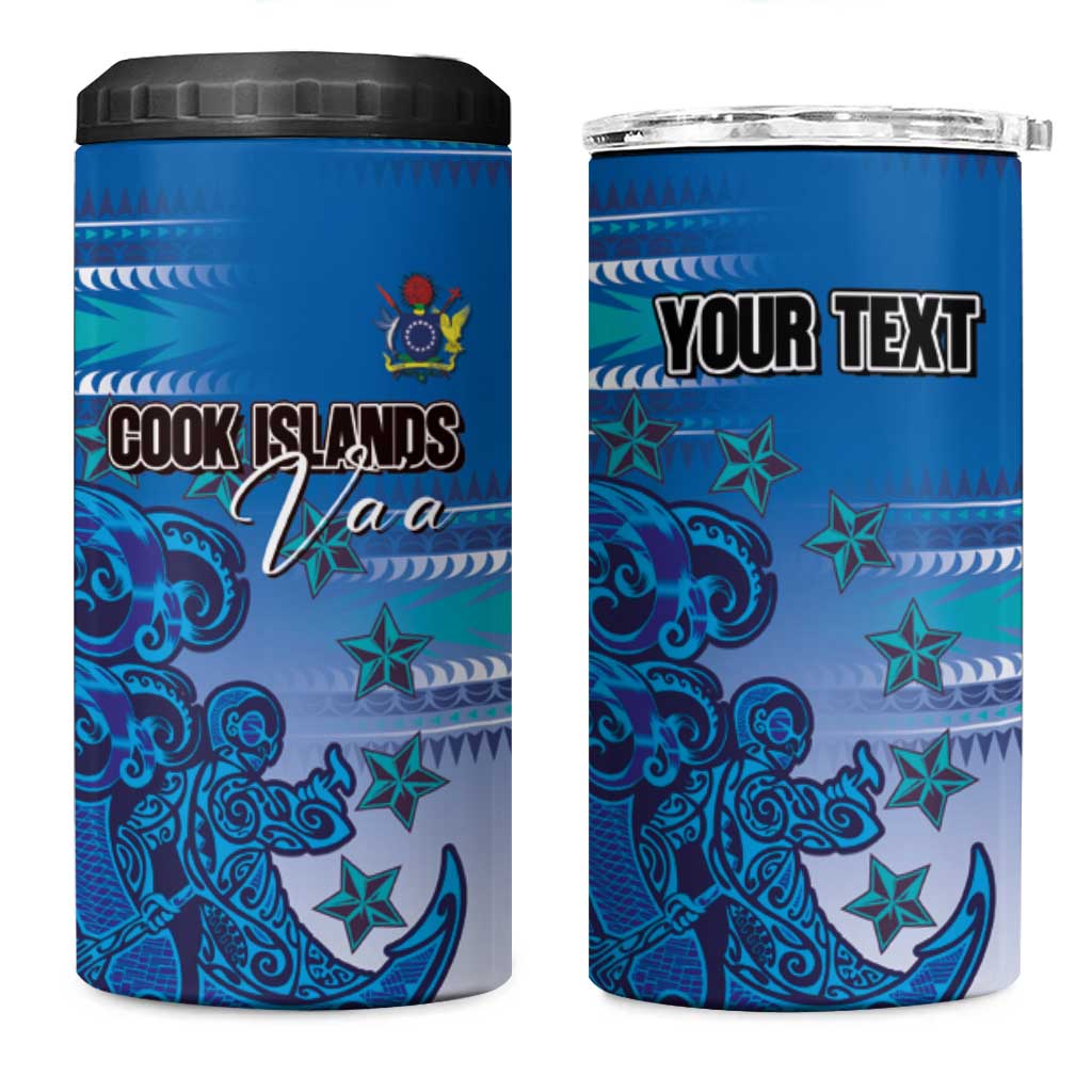 Personalised Cook Islands Va'a Race 4 in 1 Can Cooler Tumbler Te Tatau Tattoos Sporty Style Light Blue Color LT03 One Size: 16 oz Blue - Polynesian Pride
