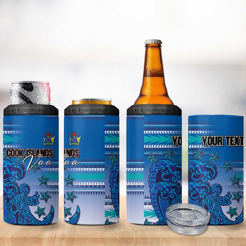 Personalised Cook Islands Va'a Race 4 in 1 Can Cooler Tumbler Te Tatau Tattoos Sporty Style Light Blue Color LT03 - Polynesian Pride