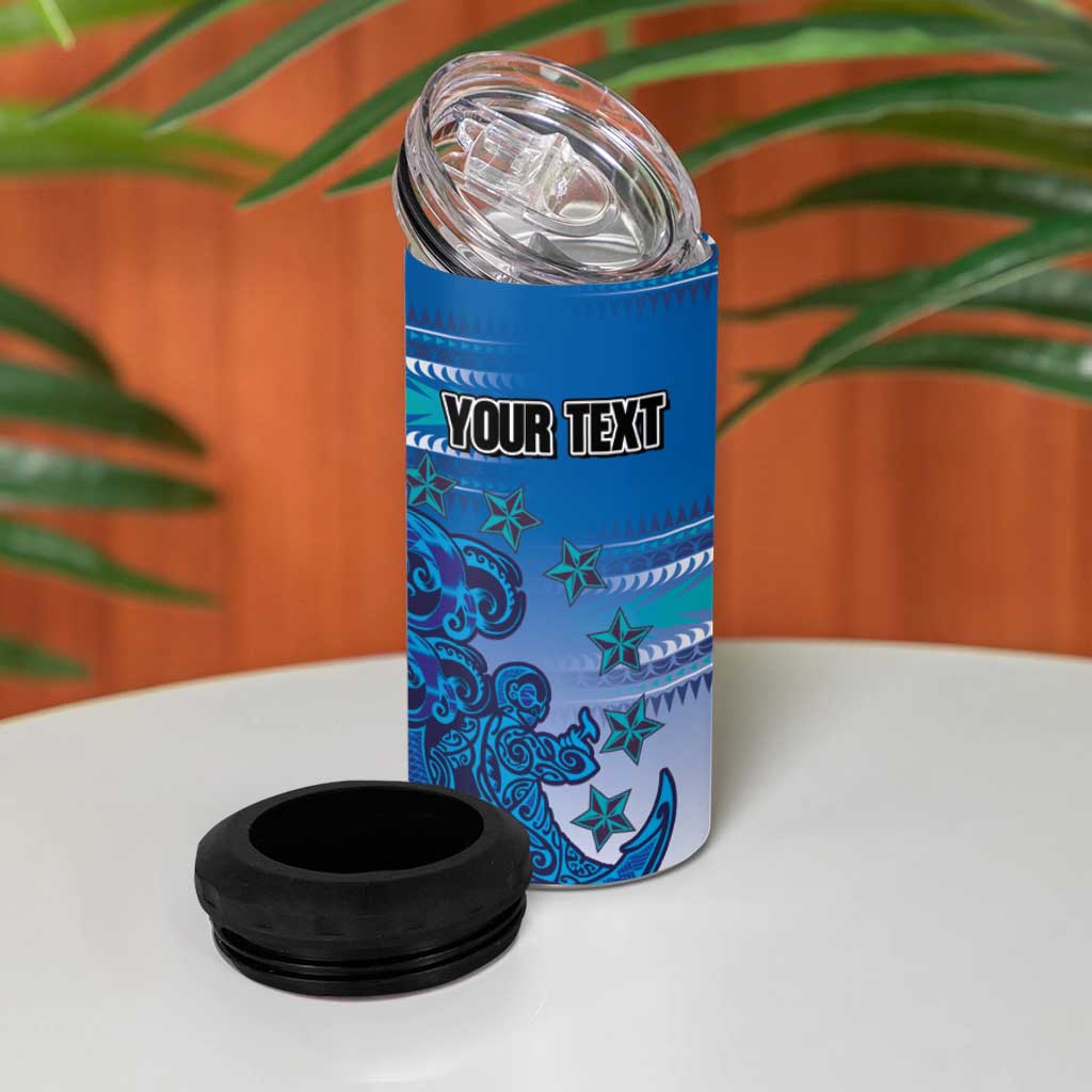 Personalised Cook Islands Va'a Race 4 in 1 Can Cooler Tumbler Te Tatau Tattoos Sporty Style Light Blue Color LT03 - Polynesian Pride