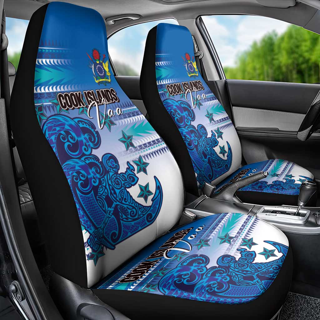 Cook Islands Va'a Race Car Seat Cover Te Tatau Tattoos Sporty Style Light Blue Color LT03 - Polynesian Pride