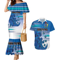 Personalised Cook Islands Va'a Race Couples Matching Mermaid Dress and Hawaiian Shirt Te Tatau Tattoos Sporty Style Light Blue Color LT03 Blue - Polynesian Pride