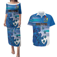Personalised Cook Islands Va'a Race Couples Matching Puletasi and Hawaiian Shirt Te Tatau Tattoos Sporty Style Light Blue Color LT03 Blue - Polynesian Pride