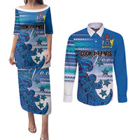 Personalised Cook Islands Va'a Race Couples Matching Puletasi and Long Sleeve Button Shirt Te Tatau Tattoos Sporty Style Light Blue Color LT03 Blue - Polynesian Pride