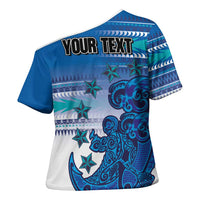 Personalised Cook Islands Va'a Race Cross Shoulder Shirt Te Tatau Tattoos Sporty Style Light Blue Color LT03 - Polynesian Pride