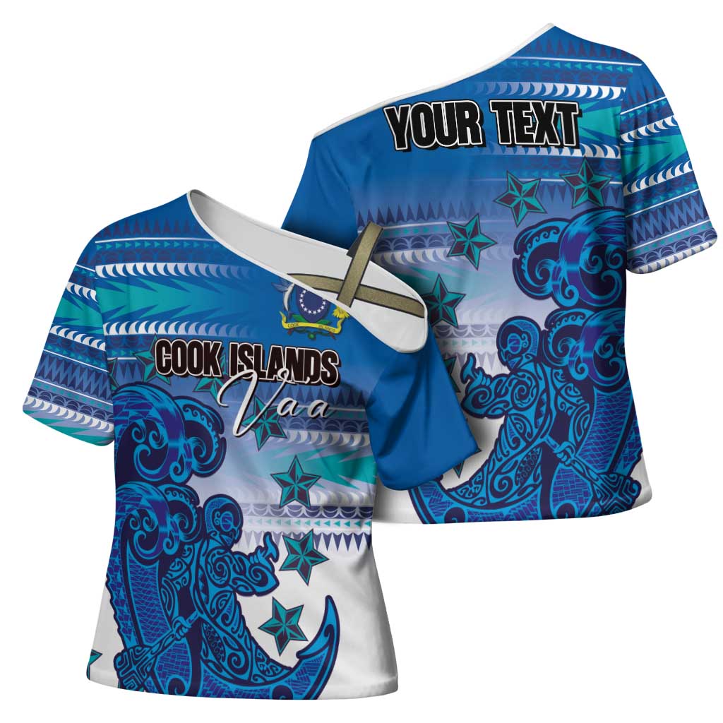 Personalised Cook Islands Va'a Race Cross Shoulder Shirt Te Tatau Tattoos Sporty Style Light Blue Color LT03 - Polynesian Pride