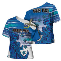 Personalised Cook Islands Va'a Race Cross Shoulder Shirt Te Tatau Tattoos Sporty Style Light Blue Color LT03 - Polynesian Pride