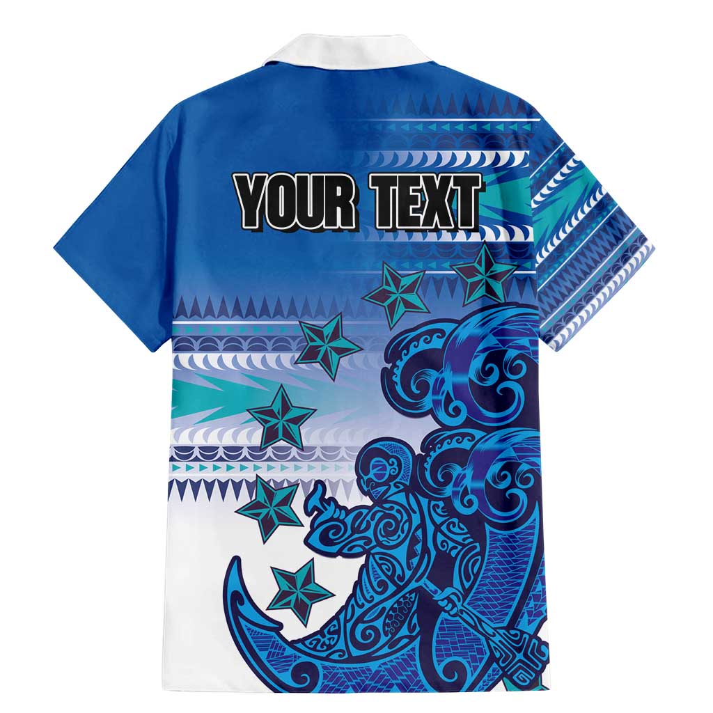 Personalised Cook Islands Va'a Race Family Matching Mermaid Dress and Hawaiian Shirt Te Tatau Tattoos Sporty Style Light Blue Color LT03 - Polynesian Pride