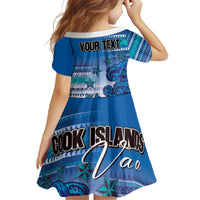 Personalised Cook Islands Va'a Race Family Matching Off The Shoulder Long Sleeve Dress and Hawaiian Shirt Te Tatau Tattoos Sporty Style Light Blue Color LT03 - Polynesian Pride