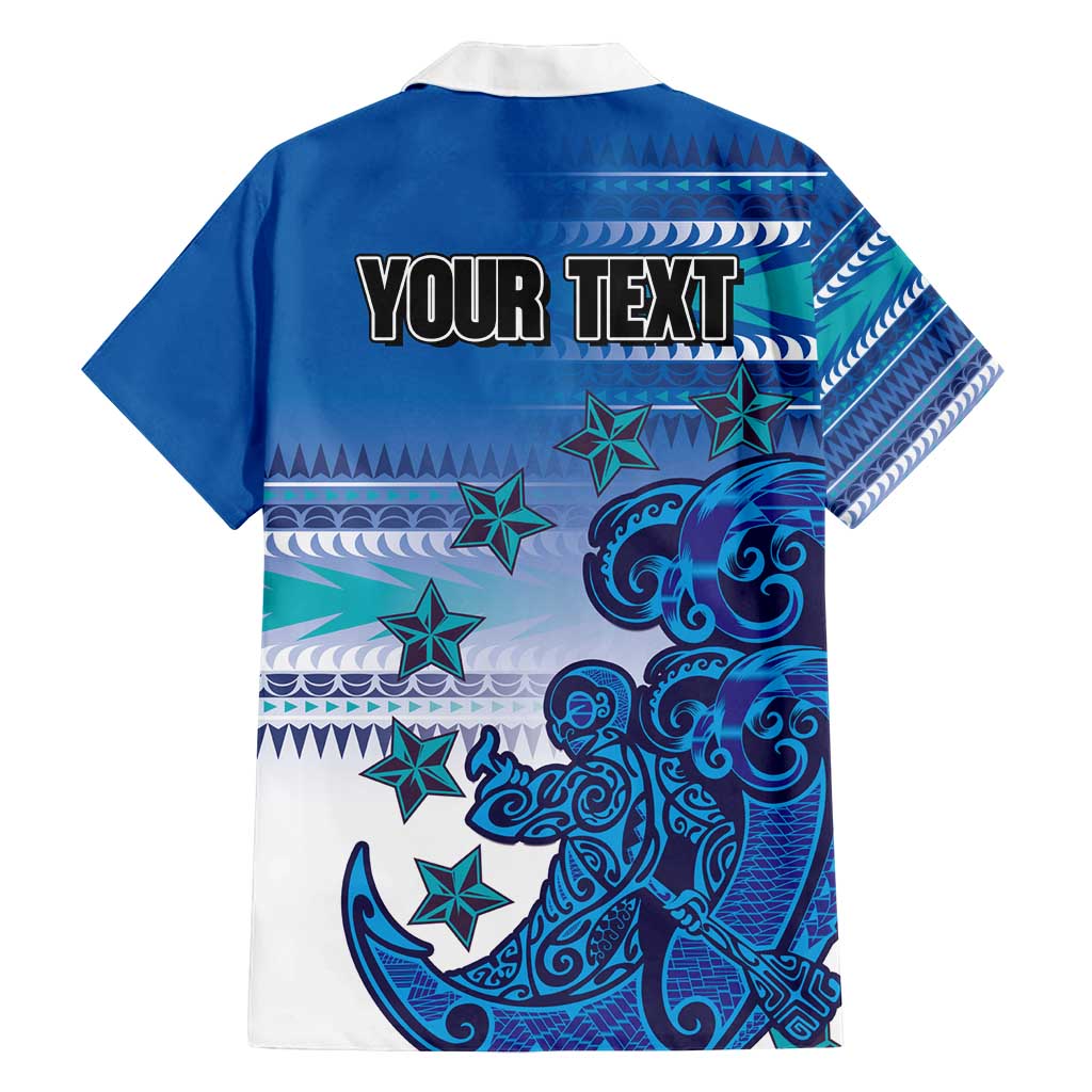 Personalised Cook Islands Va'a Race Family Matching Off Shoulder Maxi Dress and Hawaiian Shirt Te Tatau Tattoos Sporty Style Light Blue Color LT03 - Polynesian Pride