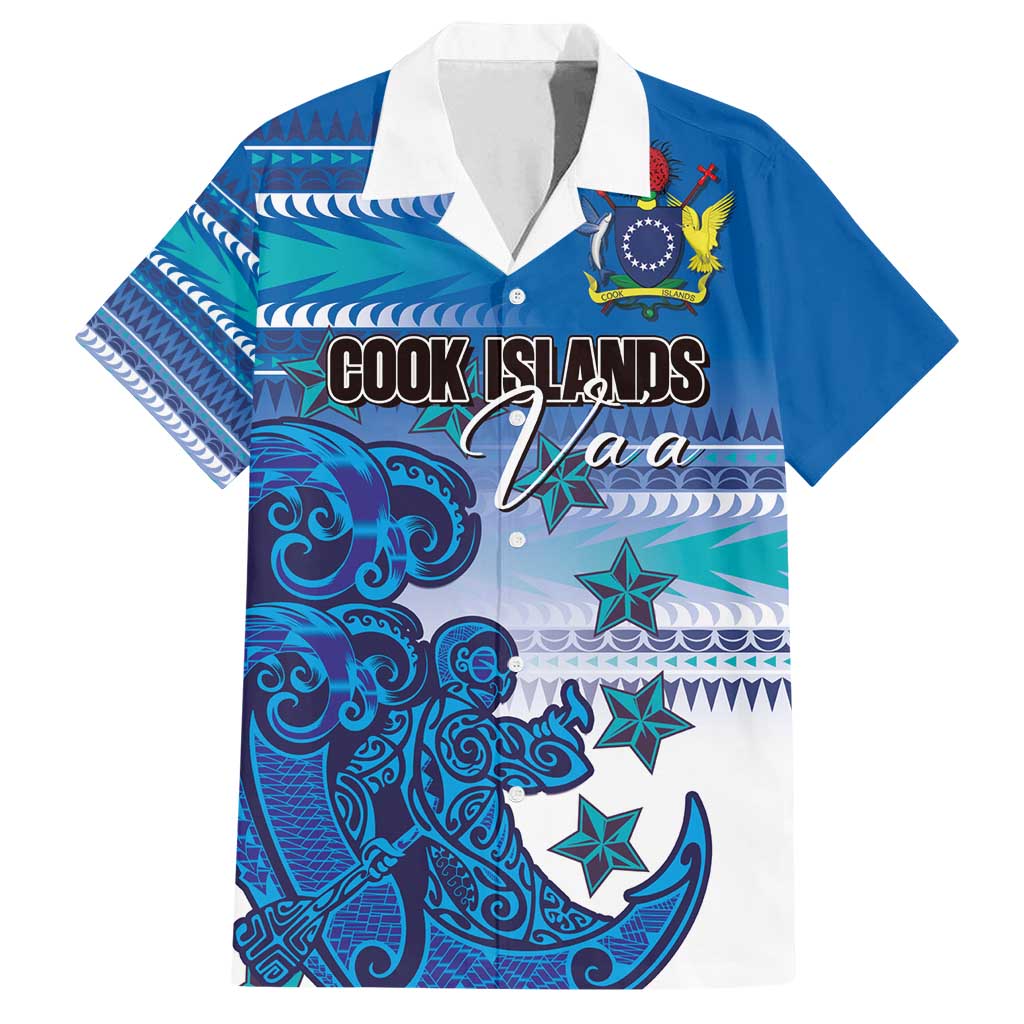 Personalised Cook Islands Va'a Race Family Matching Puletasi and Hawaiian Shirt Te Tatau Tattoos Sporty Style Light Blue Color LT03 Dad's Shirt - Short Sleeve Blue - Polynesian Pride