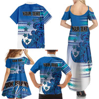 Personalised Cook Islands Va'a Race Family Matching Summer Maxi Dress and Hawaiian Shirt Te Tatau Tattoos Sporty Style Light Blue Color LT03 - Polynesian Pride