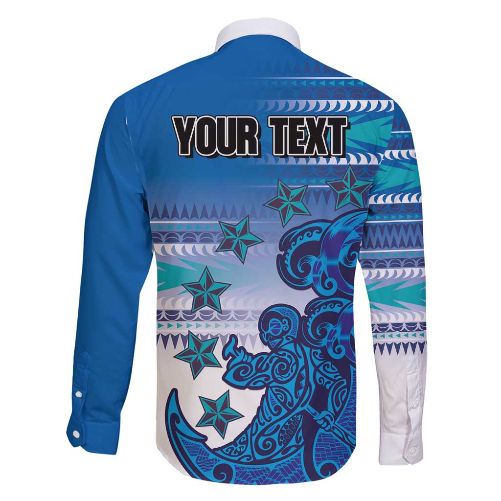 Personalised Cook Islands Va'a Race Family Matching Summer Maxi Dress and Hawaiian Shirt Te Tatau Tattoos Sporty Style Light Blue Color LT03 - Polynesian Pride