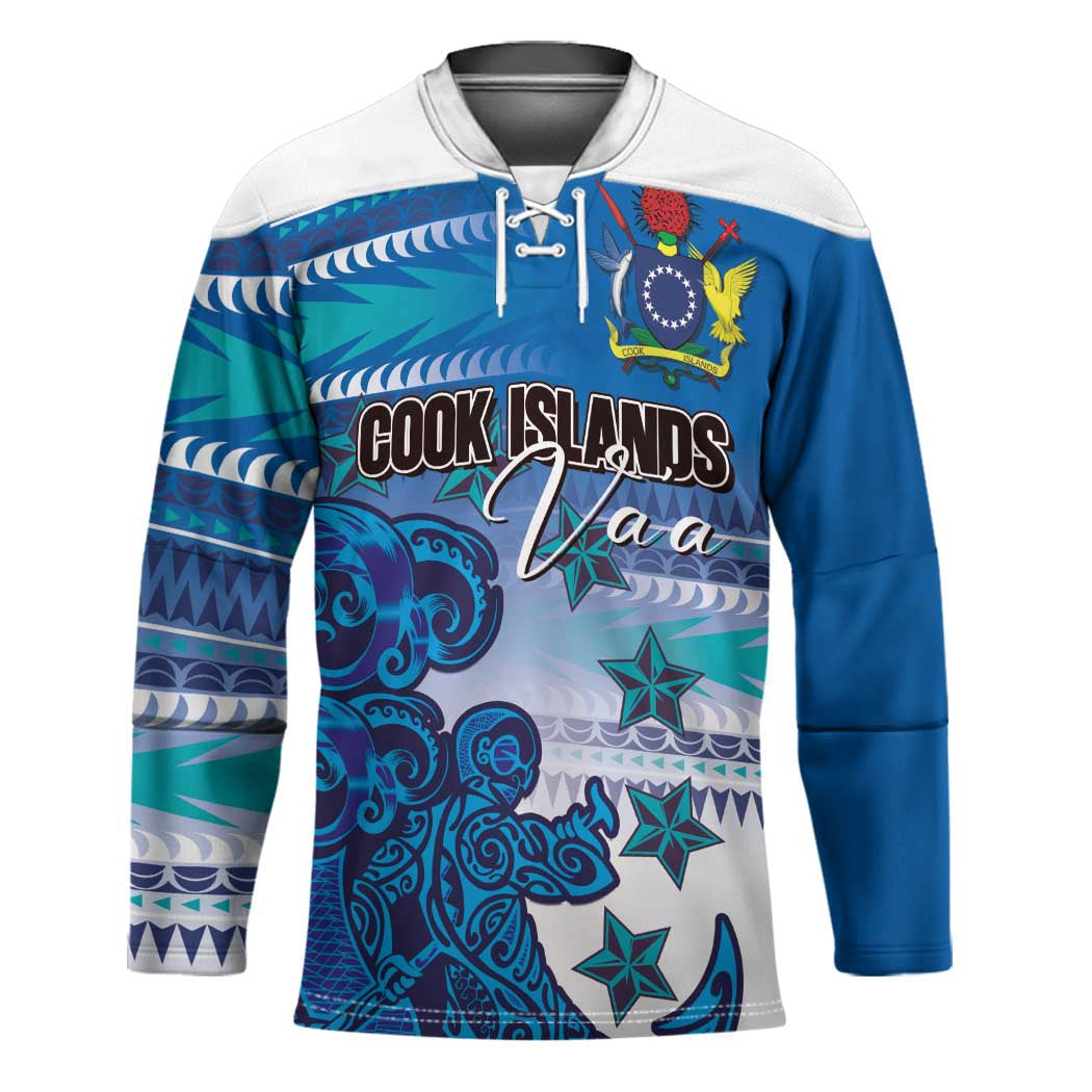 Personalised Cook Islands Va'a Race Hockey Jersey Te Tatau Tattoos Sporty Style Light Blue Color LT03 Unisex Blue - Polynesian Pride