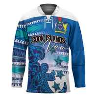 Personalised Cook Islands Va'a Race Hockey Jersey Te Tatau Tattoos Sporty Style Light Blue Color LT03 Unisex Blue - Polynesian Pride