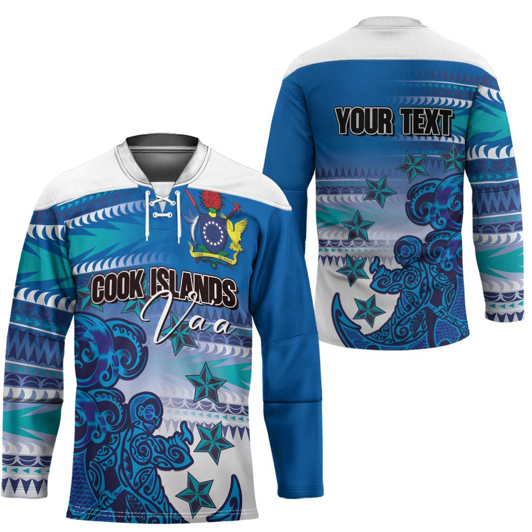 Personalised Cook Islands Va'a Race Hockey Jersey Te Tatau Tattoos Sporty Style Light Blue Color LT03 - Polynesian Pride