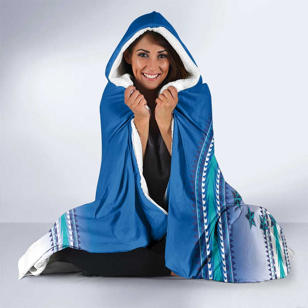 Cook Islands Va'a Race Hooded Blanket Te Tatau Tattoos Sporty Style Light Blue Color LT03 - Polynesian Pride